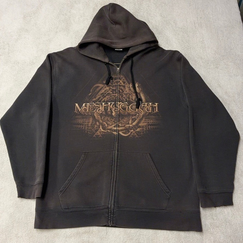 Vintage Meshuggah Band Hoodie Catch Thirtythree Double Sided Art FADED Mens XL